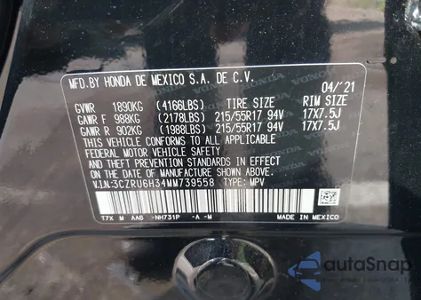 2021 Honda Hr-V Awd Lx z USA, uszkodzony, nr VIN 3CZRU6H34MM739558
